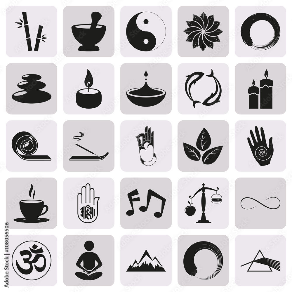 Yoga Icons Set for Spa Center. Vector