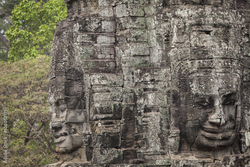 Serenity stone carved faces in Bayon temple, Angkor Thom, Cambodia