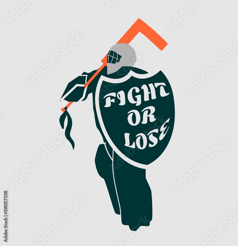 Vector illustration of ice hockey goalie with knight shield