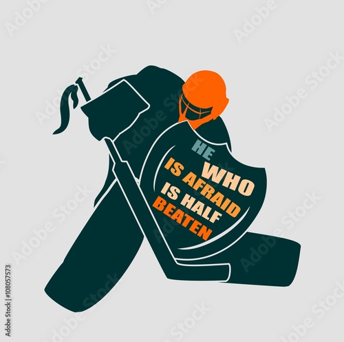 Vector illustration of ice hockey goalie with knight shield