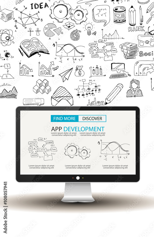 App Development Infpgraphic Concept Background with Doodle design App Development Infpgraphic Concept Background with Doodle design