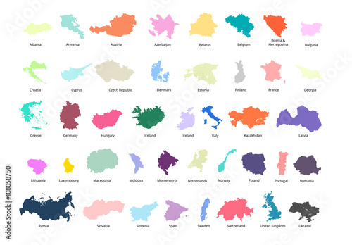 Colorful European countries political map with clearly labeled, separated layers. Vector illustration.