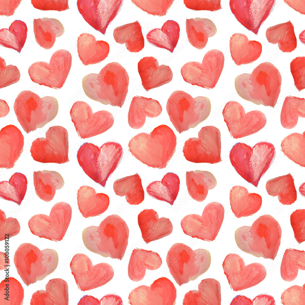 Seamless pattern of beautiful watercolor hearts