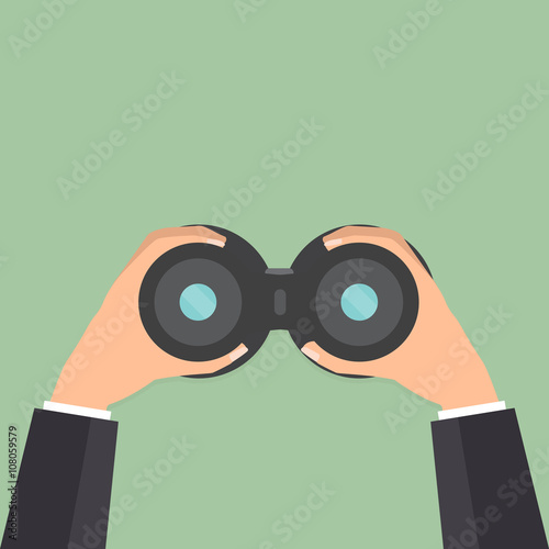 Businessman hands with binocular. Vector illustration flat design