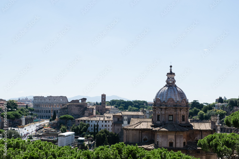 City skyline with old church, Rome, Italy.


