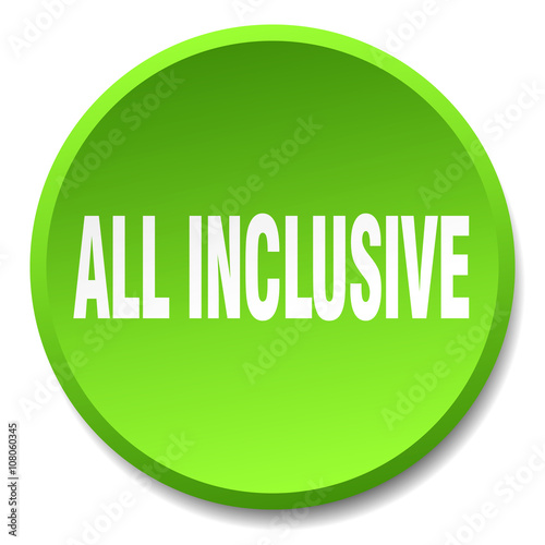 all inclusive green round flat isolated push button
