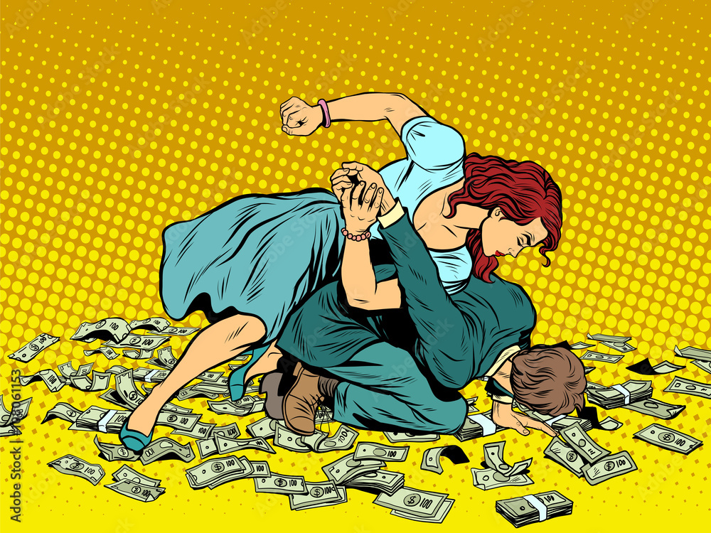 Woman beats man in fight for the money Stock Vector | Adobe Stock