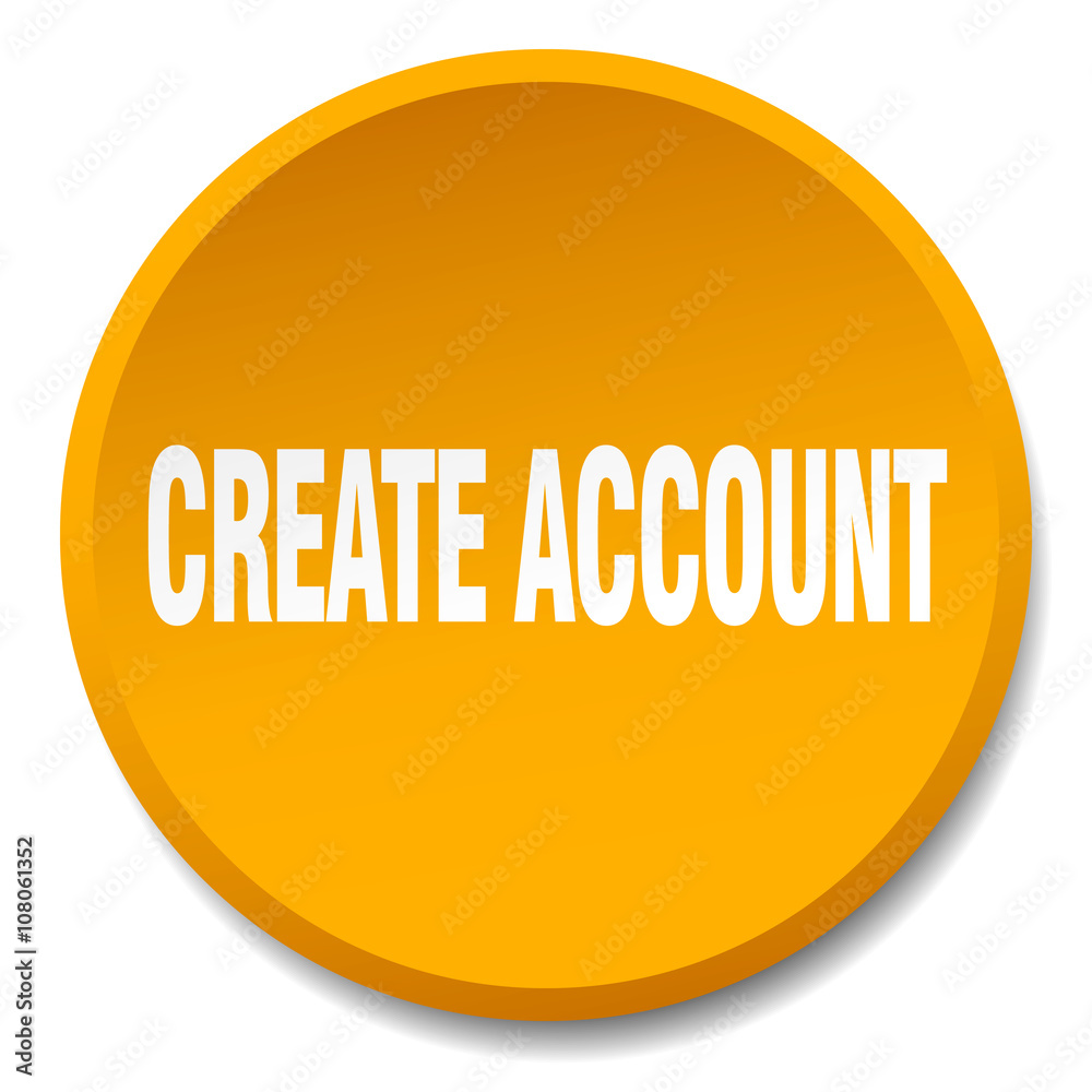 create account orange round flat isolated push button create account orange round flat isolated push button