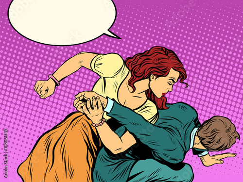 Woman beats man in fight