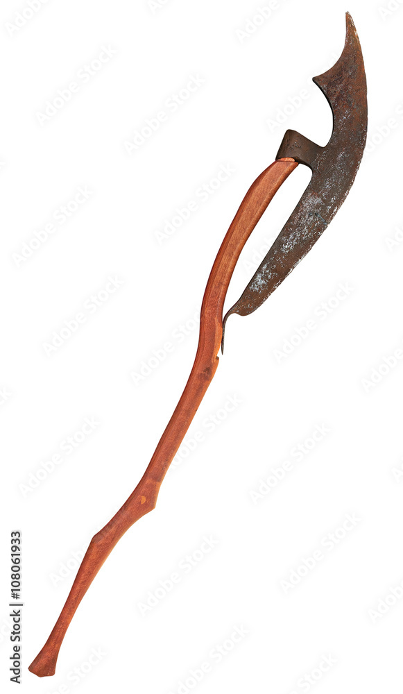 Old battle axe isolated. Clipping path included