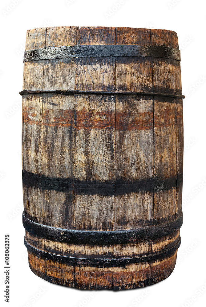 Obraz premium Old wooden barrel isolated on white. Clipping path included.