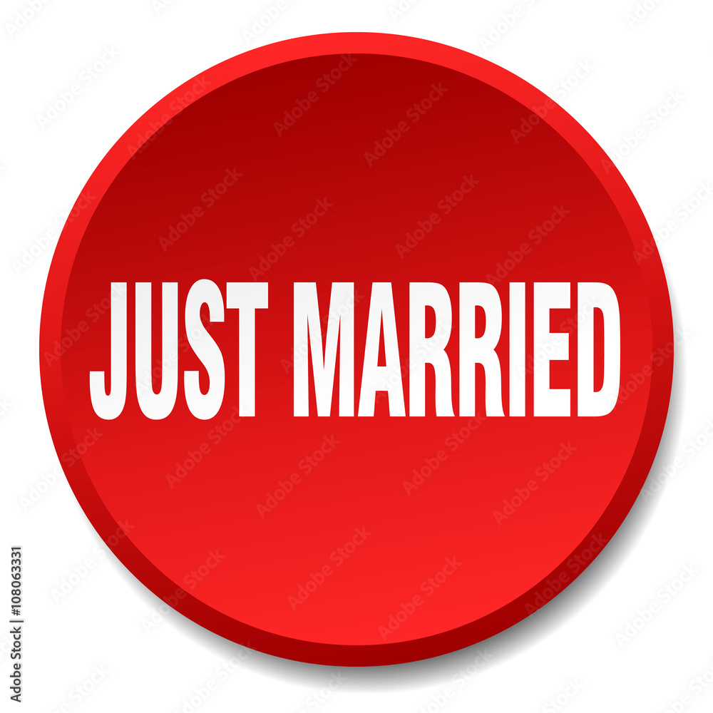 just married red round flat isolated push button just married red round flat isolated push button