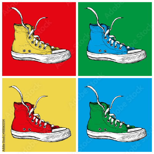 Four Sneakers on a colored background