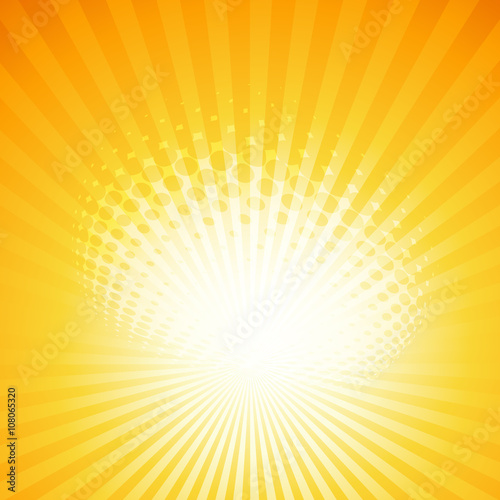 abstract summer background with sun rays and halftone effect