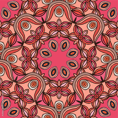 Seamless pattern with beautiful pink Mandalas. Vector illustration