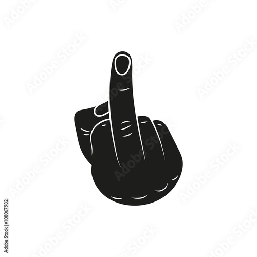 hand showing middle finger up. fuck you or fuck off. simple black minimal icon on white background