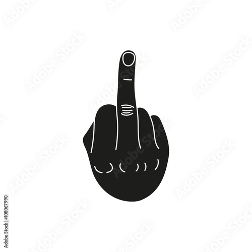 hand showing middle finger up. fuck you or fuck off. simple black minimal icon on white background