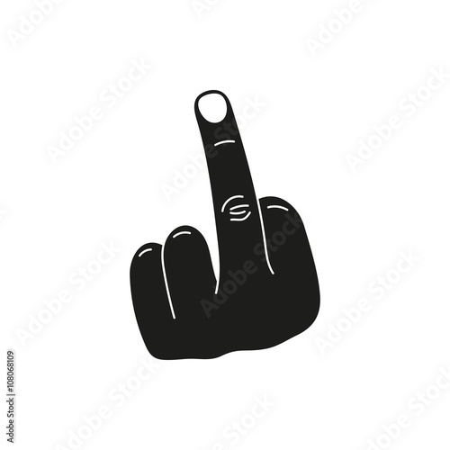 hand showing middle finger up. fuck you or fuck off. simple black minimal icon on white background