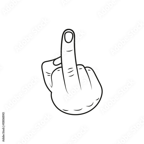 hand showing middle finger up. fuck you or fuck off. simple black minimal icon on white background