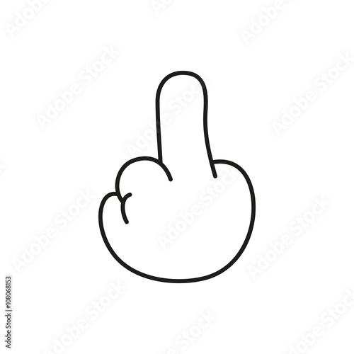 hand showing middle finger up. fuck you or fuck off. simple black minimal icon on white background