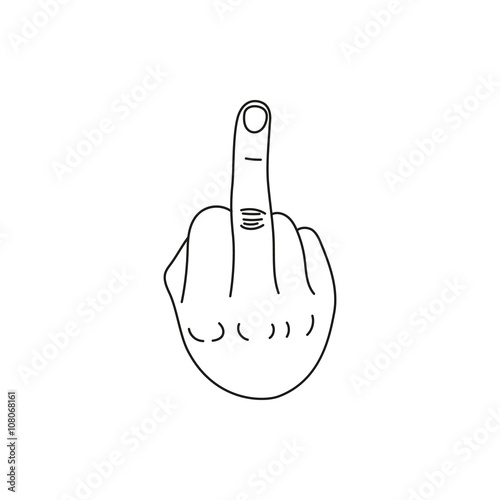 hand showing middle finger up. fuck you or fuck off. simple black minimal icon on white background