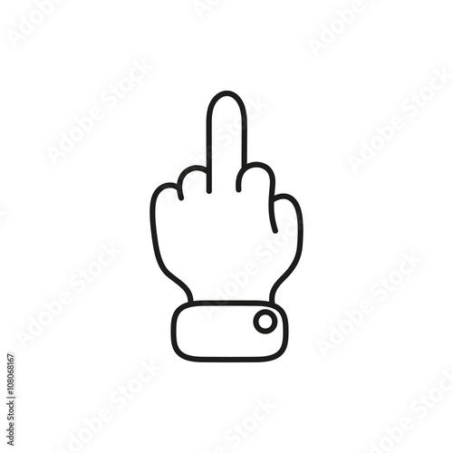 hand showing middle finger up. fuck you or fuck off. simple black minimal icon on white background