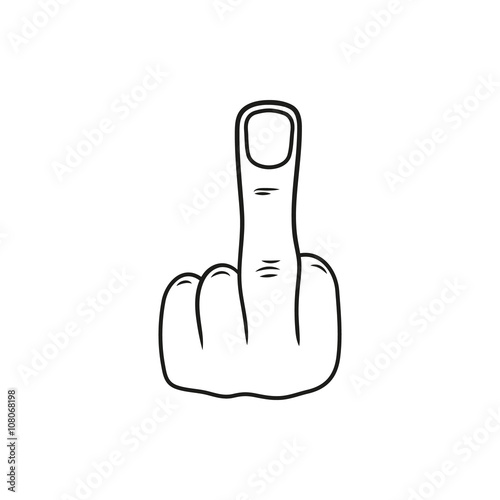 hand showing middle finger up. fuck you or fuck off. simple black minimal icon on white background