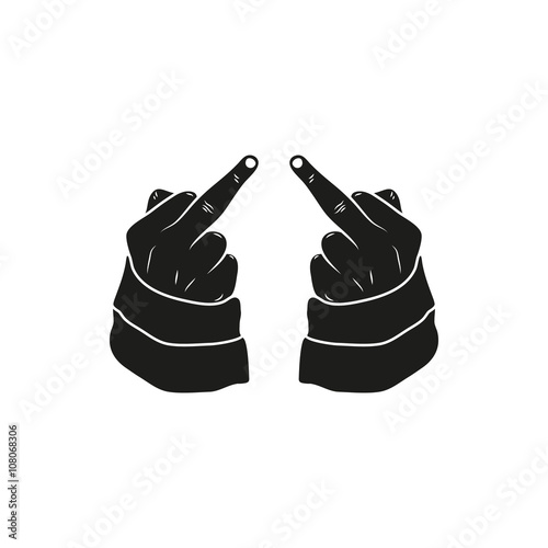 hand showing middle finger up. fuck you or fuck off. simple black minimal icon on white background