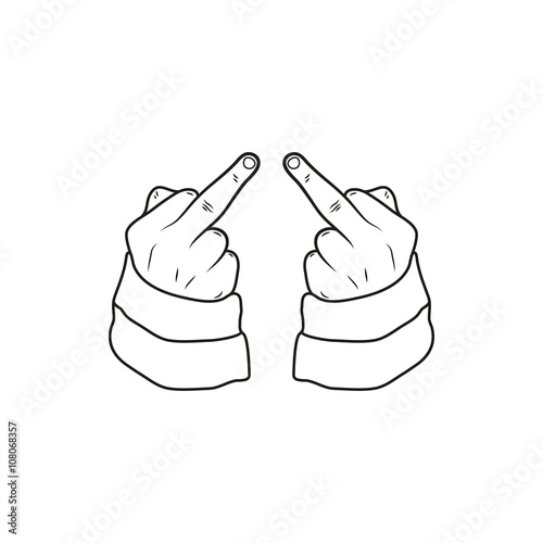hand showing middle finger up. fuck you or fuck off. simple black minimal icon on white background