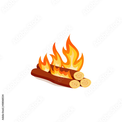 Campfire isolated on white background. Bright bonfire in cartoon style.