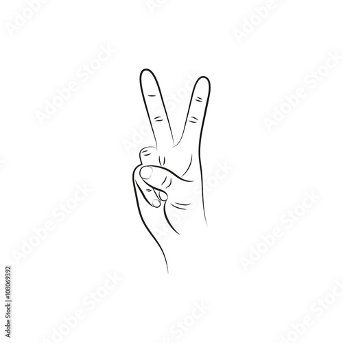 Victory Hand Sign Outline Vector