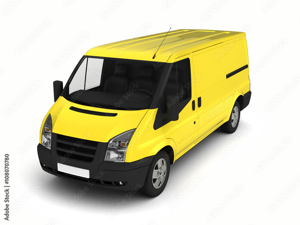Yellow delivery van on a white background.3D illustration.
