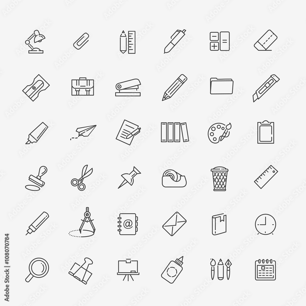 Outline web icon set - office stationery Outline web icon set - office stationery
