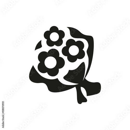 simple black bouquet of flowers icon on white background