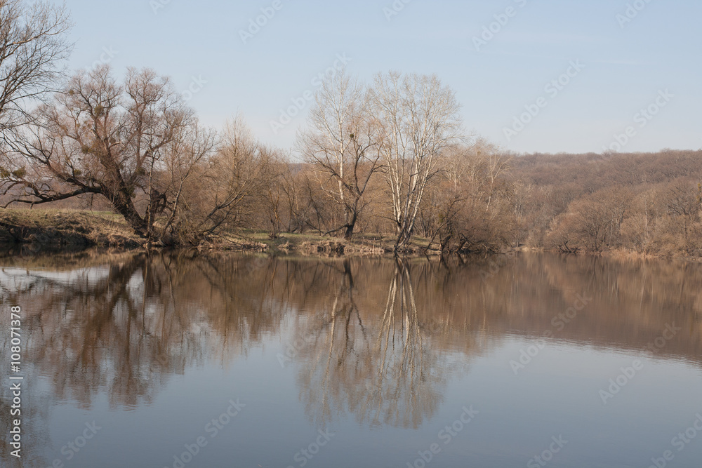early spring landscape river trees and forest early spring landscape river trees and forest