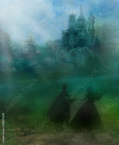Magic castle and princess with prince