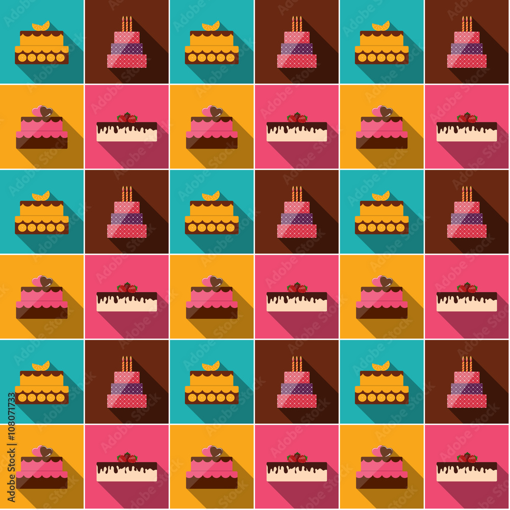 Birthday Cake Flat Icon Seamless Pattern Background for Your Des