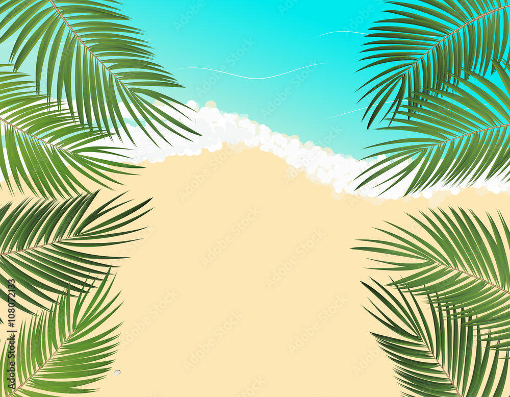 Summer Time Palm Leaf Seaside Vector Background Illustration