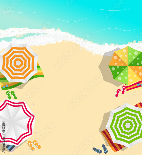 Summer Time Background. Sunny Beach in Flat Design Style Vector 