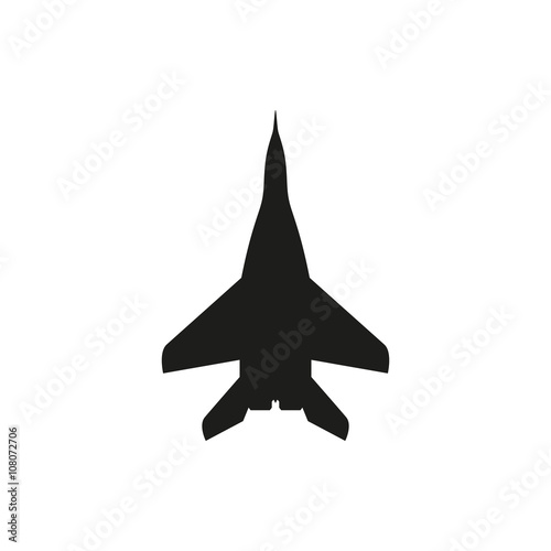 simple black Jet fighter icon on white background