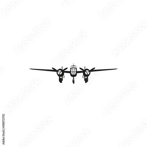 simple black Old Bomber Plane front icon on white background © yummytime