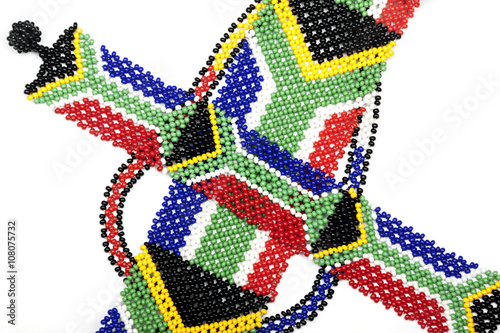 Close up of Zulu Beads in the Colors of the South African Flag