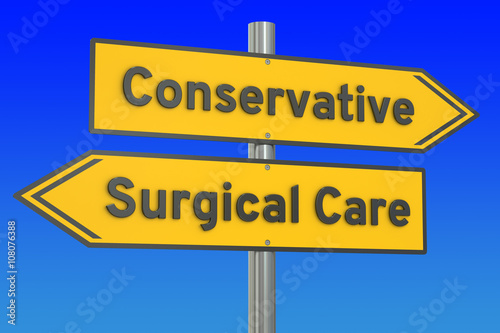 conservative or surgical care concept, 3D rendering