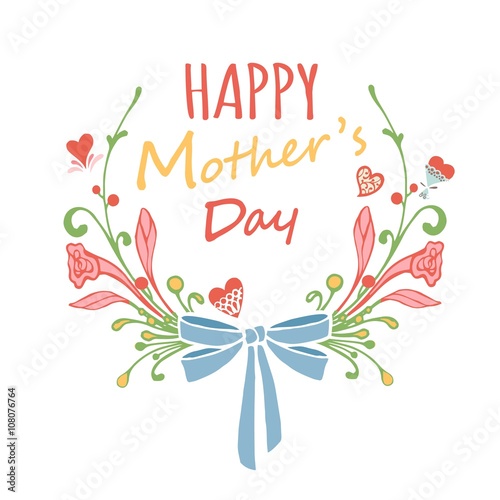 Fototapeta Naklejka Na Ścianę i Meble -  Happy Mothers Day floral greeting card. Vector illustrator.