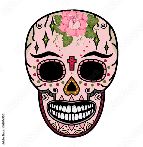 Mexican skull vector isolated on white, teschio messicano vettoriale isolato su sfondo bianco