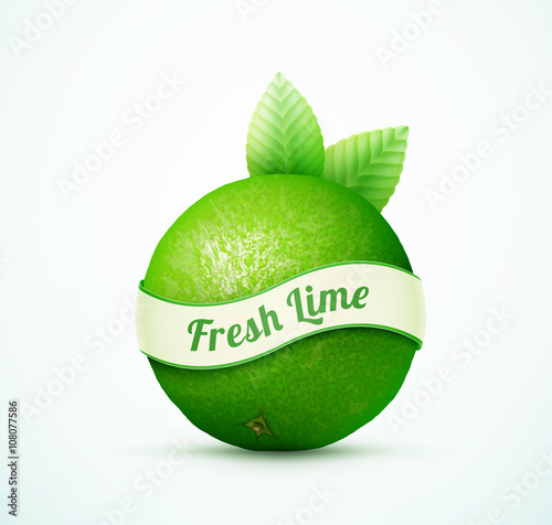 Fresh lime fruit with green leaves