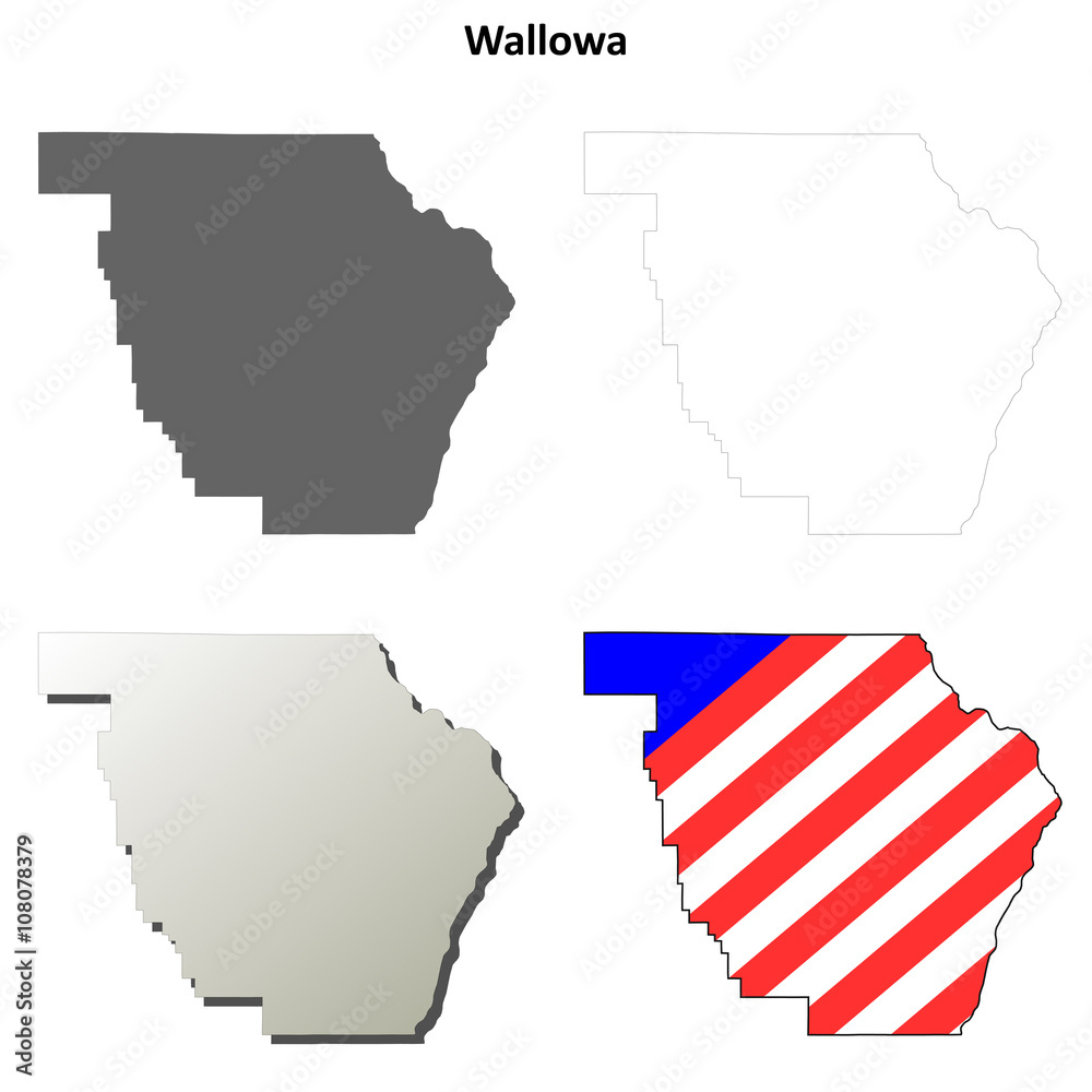 Fototapeta premium Wallowa County, Oregon outline map set