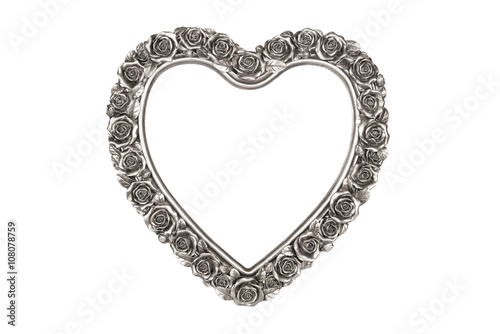 Silver heart picture frame isolated on white with clipping path.