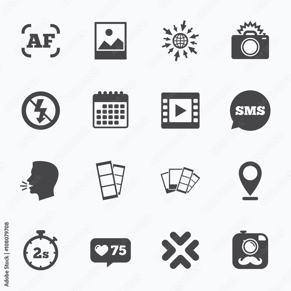 Fototapeta premium Photo, video icons. Camera, photos and frame.