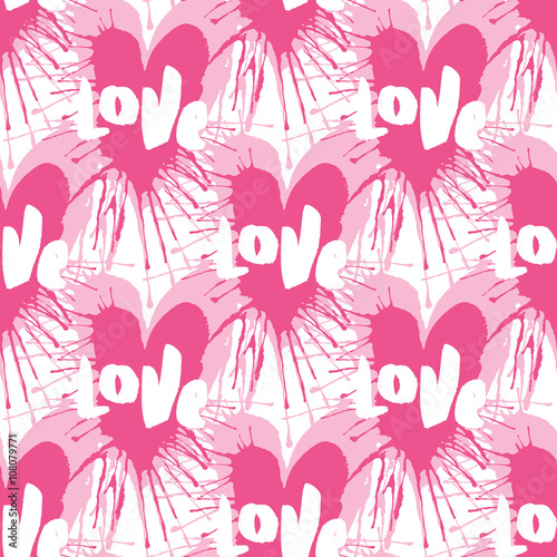 Love seamless pattern with splashes hearts. Creative vector texture for valentines day wrapping paper, wedding invitation background, home decor